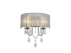 Olivia Polished Chrome-Grey Crystal Wall Lights Diyas Shaded Wall Lights